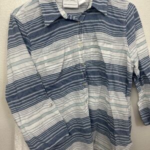 Alfred Dunner Men's Casual Blue and White Striped Shirt